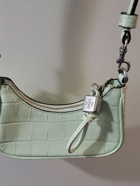 Tory Burch Mint Croc-Embossed Mini Shoulder Bag with Silver Hardware